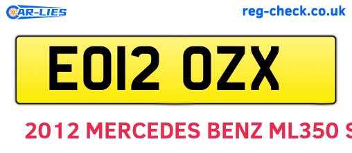 EO12OZX are the vehicle registration plates.