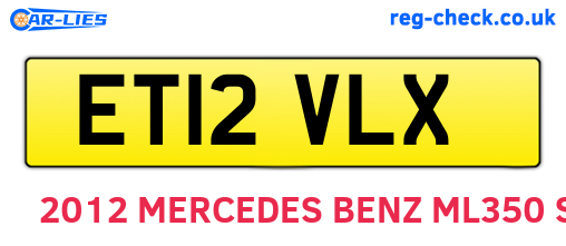 ET12VLX are the vehicle registration plates.
