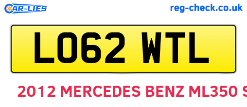 LO62WTL are the vehicle registration plates.