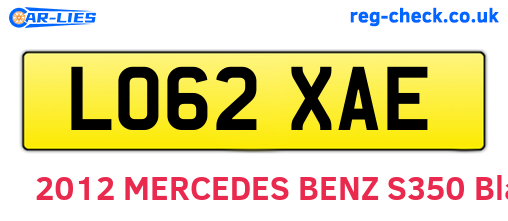 LO62XAE are the vehicle registration plates.