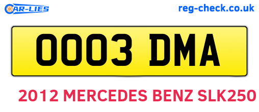 OO03DMA are the vehicle registration plates.
