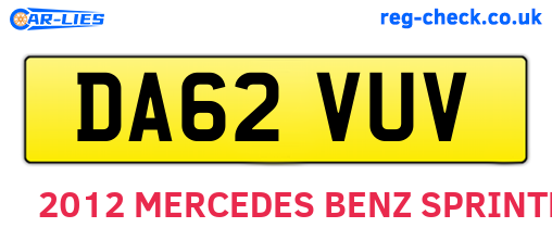 DA62VUV are the vehicle registration plates.