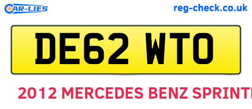 DE62WTO are the vehicle registration plates.