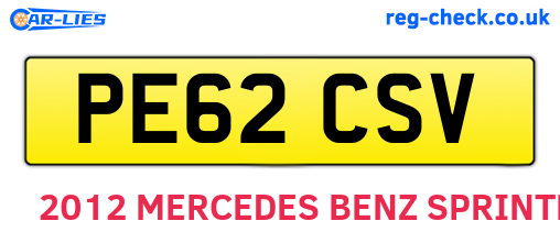 PE62CSV are the vehicle registration plates.
