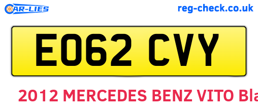 EO62CVY are the vehicle registration plates.