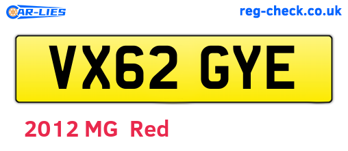 VX62GYE are the vehicle registration plates.