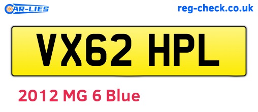 VX62HPL are the vehicle registration plates.