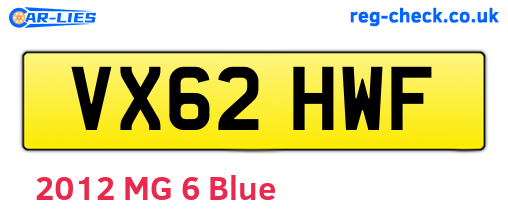 VX62HWF are the vehicle registration plates.
