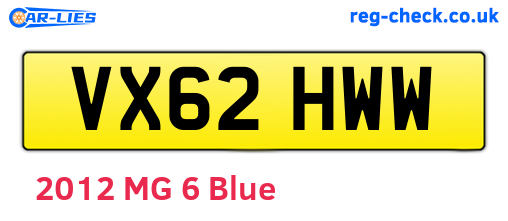 VX62HWW are the vehicle registration plates.