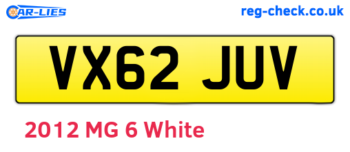 VX62JUV are the vehicle registration plates.