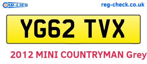 YG62TVX are the vehicle registration plates.