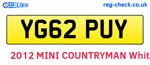 YG62PUY are the vehicle registration plates.