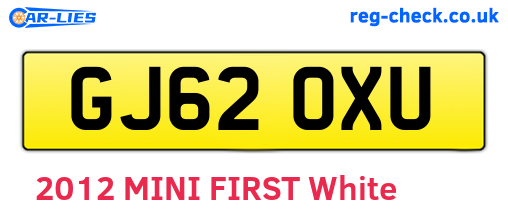 GJ62OXU are the vehicle registration plates.