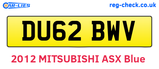 DU62BWV are the vehicle registration plates.