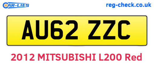 AU62ZZC are the vehicle registration plates.