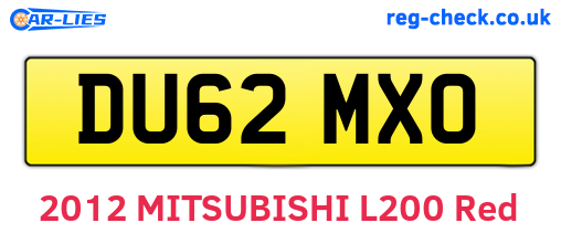 DU62MXO are the vehicle registration plates.