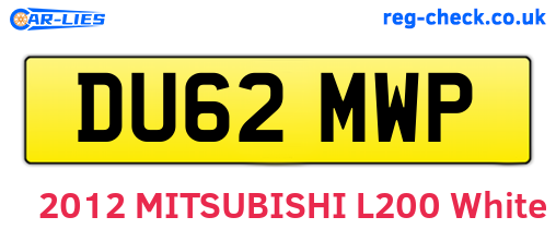 DU62MWP are the vehicle registration plates.