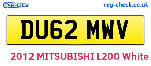 DU62MWV are the vehicle registration plates.