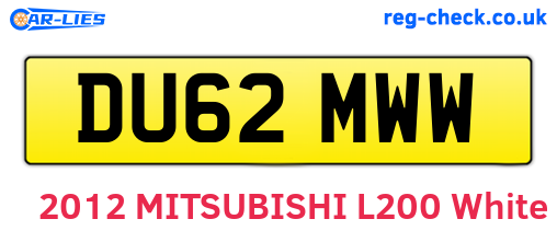 DU62MWW are the vehicle registration plates.