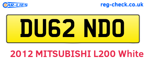 DU62NDO are the vehicle registration plates.