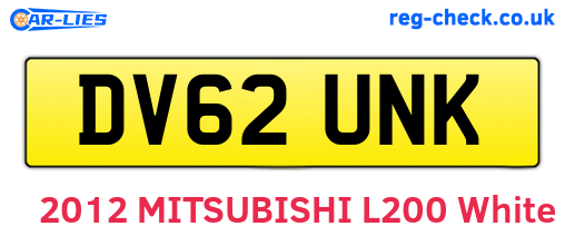 DV62UNK are the vehicle registration plates.