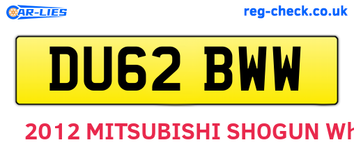 DU62BWW are the vehicle registration plates.