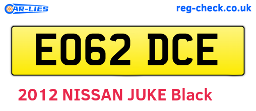 EO62DCE are the vehicle registration plates.