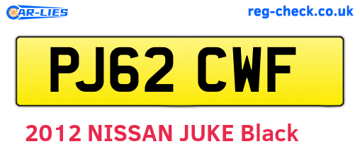 PJ62CWF are the vehicle registration plates.