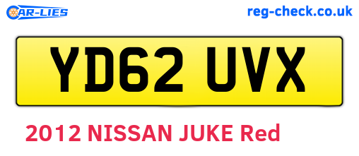YD62UVX are the vehicle registration plates.
