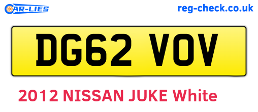 DG62VOV are the vehicle registration plates.