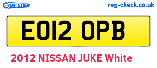 EO12OPB are the vehicle registration plates.