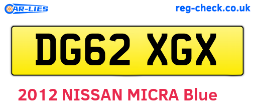DG62XGX are the vehicle registration plates.