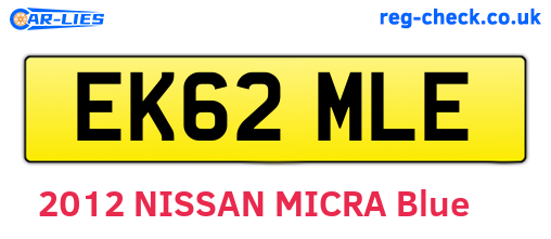 EK62MLE are the vehicle registration plates.