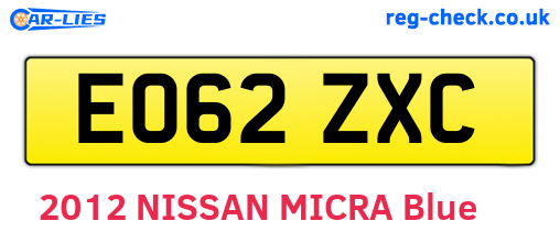 EO62ZXC are the vehicle registration plates.