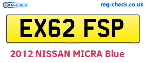 EX62FSP are the vehicle registration plates.