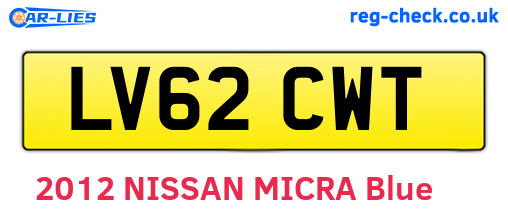 LV62CWT are the vehicle registration plates.