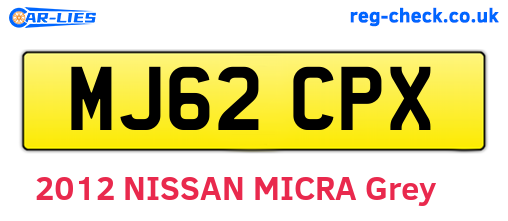MJ62CPX are the vehicle registration plates.