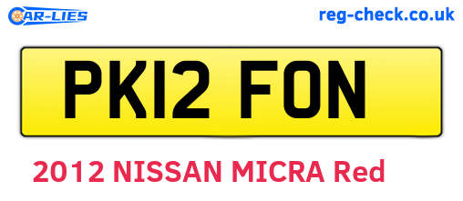 PK12FON are the vehicle registration plates.