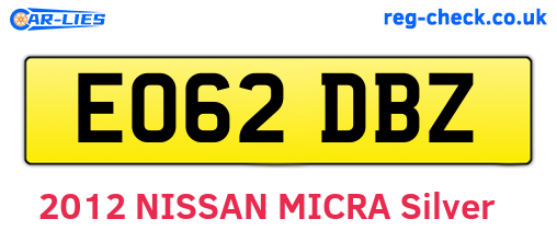 EO62DBZ are the vehicle registration plates.