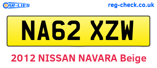 NA62XZW are the vehicle registration plates.