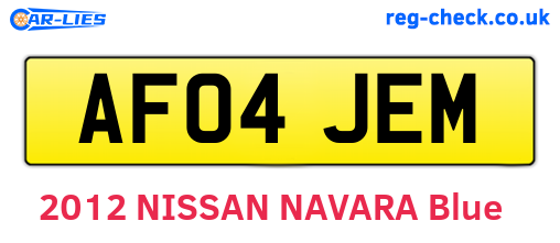 AF04JEM are the vehicle registration plates.