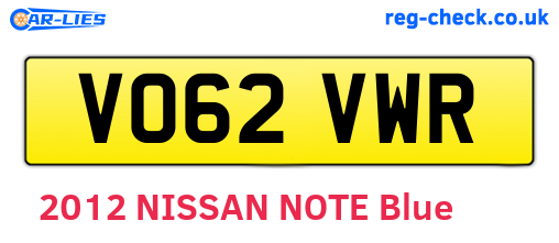 VO62VWR are the vehicle registration plates.
