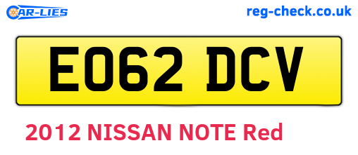 EO62DCV are the vehicle registration plates.