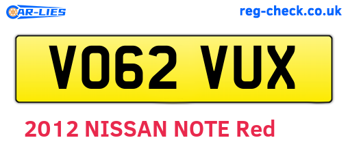 VO62VUX are the vehicle registration plates.