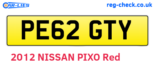 PE62GTY are the vehicle registration plates.