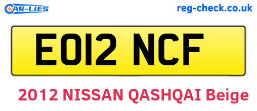 EO12NCF are the vehicle registration plates.