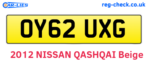 OY62UXG are the vehicle registration plates.