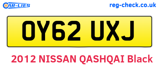 OY62UXJ are the vehicle registration plates.
