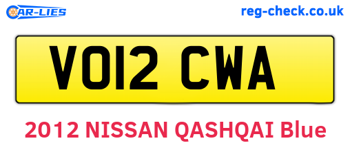 VO12CWA are the vehicle registration plates.