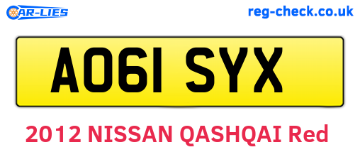 AO61SYX are the vehicle registration plates.